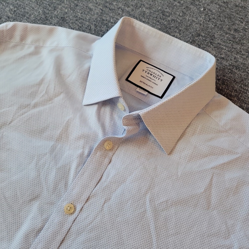 Charles Tyrwhitt Dress Shirt Men's 16.5 36 Extra Slim Fit Blue Geometric AOP